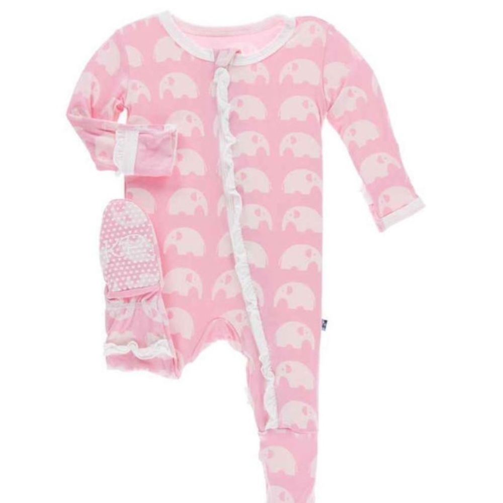 Kickee Pants Girls Pink Elephant Long Sleeve Outfit size:6-9 Months
